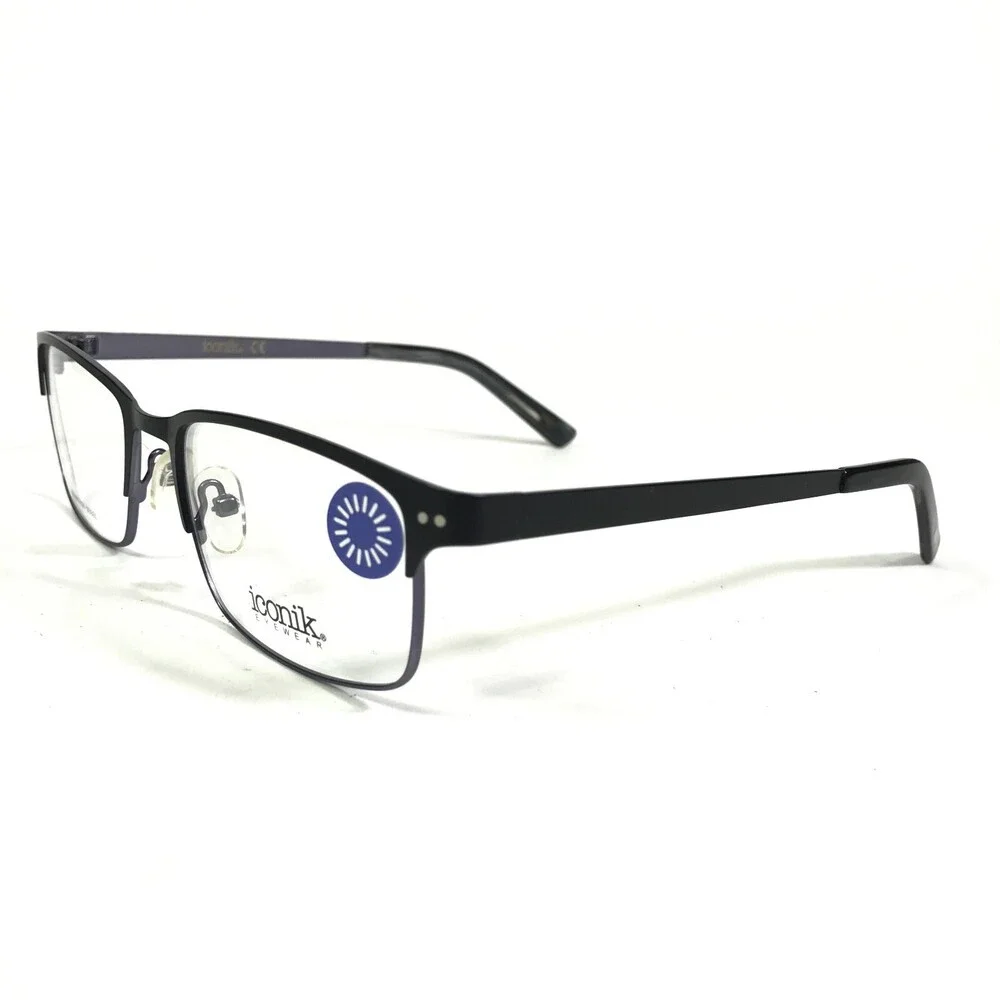 Iconik Eyeglasses Frames Miles C01 Black Gray Rectangular Full Rim 53-19-140